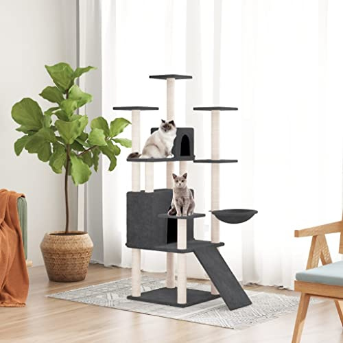 Kratzbaum Für Große Katzen Kratztonne,Kratzbaum mit Sisal-Kratzsäulen Dunkelgrau 154 cmKratz Baum Design für Katzen, großer Erwachsener