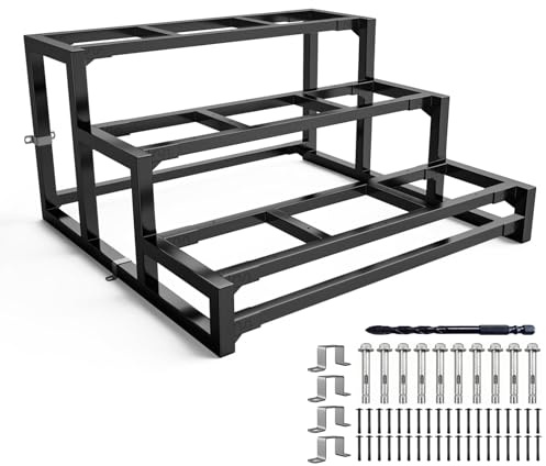 Alzata per scala in acciaio a 3 gradini, coscialto in metallo per gradini in legno, staffe per scale autoportanti per gradini interni ed esterni (Larghezza 60 cm)