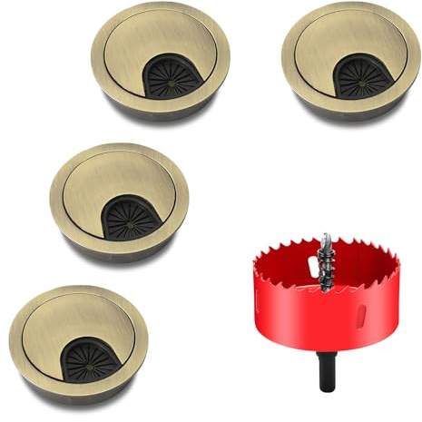 4Pcs Desk Cable Grommets Bronze, Cable Wire Grommet Zinc Alloy, Cable Hole Cover with Hole Saw, for Office Computer Desk, 80mm (Bronze)