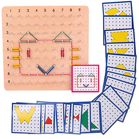 Jiuvaso Giocattolo Creativo in Legno con Grafica Matematica, Rompicapo, Matrice E Tavolette con Chiodi per Bambini in età Prescolare, 20X20 cm