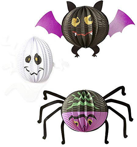 Widmann 08166 - Dekorationsset Fledermaus-, Geist- und Spinnenlampion, Hängedekoration, Halloween