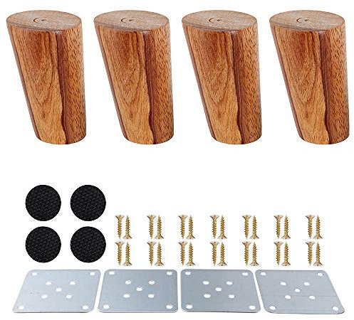 SURFMALL 4 Stück Ersatz Möbelfüße Möbelbeine, Holzfarbe Aus Eiche für Stühle, Schrank und Sofa, mit Schrauben und Filzgleiter, 8 x 5 x 3,8 cm schräg