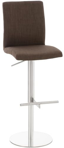 CLP Barhocker Cadiz mit Stoffbezug I Gepolsterter Barstuhl höhenverstellbar und drehbar I Mit Rückenlehne und Fußablage, Farbe:braun, Gestell Farbe:Edelstahl
