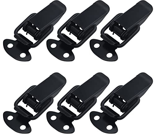 Antrader Small Spring Lock Clasp Buckle Latch for Wooden Case Toolboxes with Mounting Screws, Black, Pack of 6