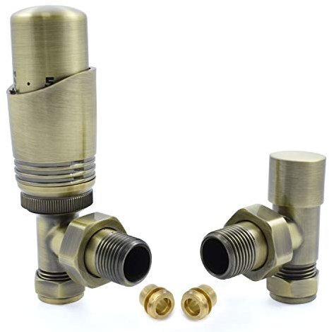 Hot Flow | Cascade Modern Angled TRV Thermostatic Radiator Valve 10mm Compression (Antique Brass)