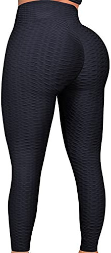 FITTOO Tiktok Damen Honeycomb Anti Cellulite Leggings Booty Scrunch Hohe Taille Push Up Boom Booty Sport Leggings Stretch Gym Yogahosen Marineblau, XXL