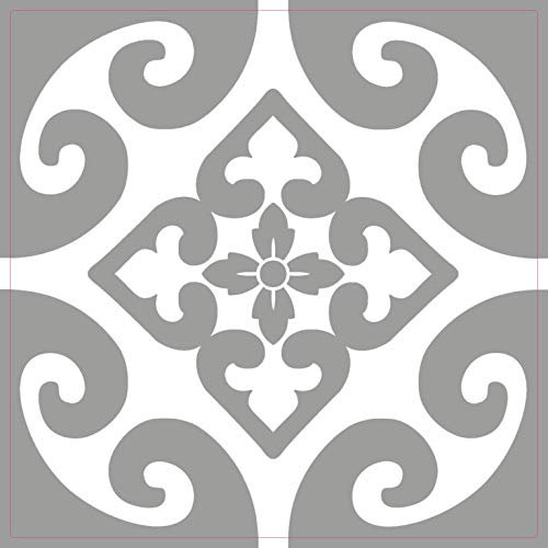 Grey Tile Stickers Victorian Morrocan Modern self Adhesive Wall Art Decor transfers-Bathroom backsplash Kitchen splashbacks Floral Decals Peel and Stick (Grey Modern 5, 4 inch) Pack of 10