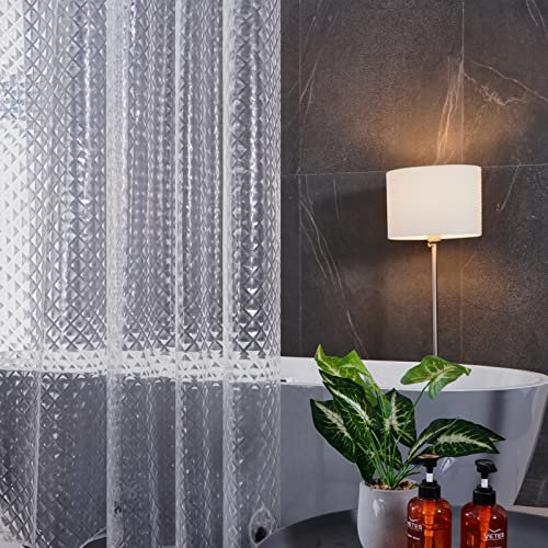 Furlinic Rideau de Douche Transparent 120x180cm Anti Moisissure Imperméable avec Bloc de Verre en Bas Rhombe Rideau de Baignoire avec 8 Crochets