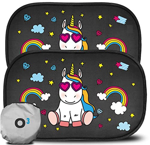 O³ Parasol Coche Infantil Lateral 2 Uds con Alta Protección UV 51x31 cm Grande – Parasol Lateral Coche Autoadhesivo – Protege Tus Niños y Tus Mascotas del Sol – Fácil Instalación