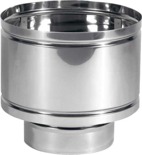 Fumaiolo a cappello Antivento A Botte in Acciaio Inox AISI 304. Terminale della canna fumaria con disco anti-pioggia (Ø CM 13)