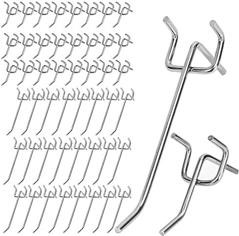 Crochets pour Panneaux Métal, 50 PCS Crochets Panneaux Perforés, Panneau Perforé Crochets Muraux Métal, Crochets pour Panneau Perforé 2.5-5 cm (3.5 mm Épais), 2.5-10 cm (3,5 mm Épais)