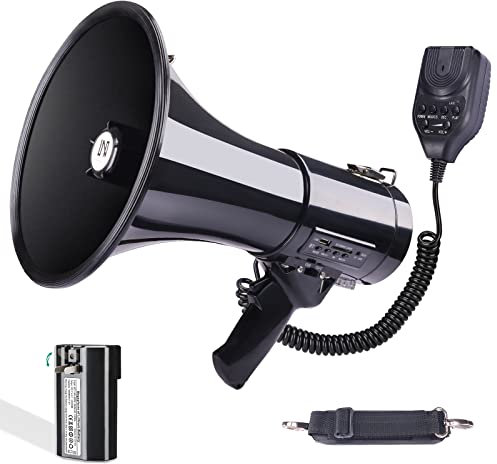 MGROLX 50W Professional Bluetooth Megaphone Bullhorn Speaker with Detachable Microphone-Rechargeable Battery&Portable Strap-Siren and 260S Recording-USB/SD/AUX Input-for Police, Cheerleading, Outdoor