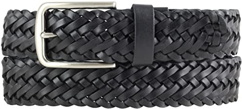BELTINGER Flecht-Gürtel aus Vollrindleder 3,5 cm | Flecht-Ledergürtel für Damen Herren 35mm | Geflochtener Gürtel mit silberner Schließe | Schwarz 85cm