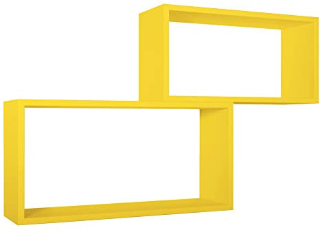 MODULARREDO | BIS RETTANGOLO BISLUNGO Set di 2 Mensole da Muro, Pensile Bagno, Mensola da Parete, Scaffale da Parete, Giallo Canarino, 70x35 p20 cm e 60x30 p20 cm - Made in Italy