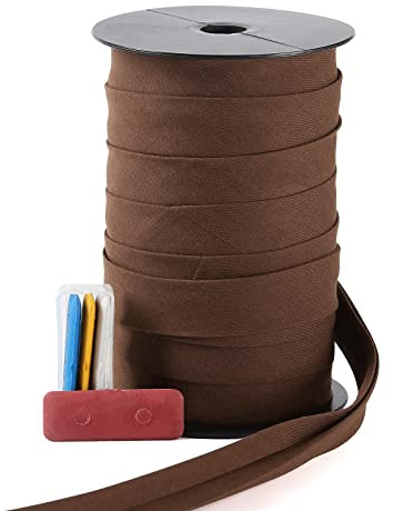 Schrägband doppelt gefaltet 2,5 cm, doppelt gefaltetes Schrägband, 55 Yards (braun) und 4 Stück Nähen Stoffkreiden zum Basteln, Nähen, Nähen, Säumen, Paspelieren, Quilten.