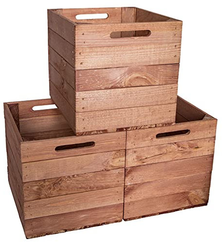 Kistenkolli Altes Land Holzkiste für Kallax Regale und Expidit Regale Weinkiste Obstkiste Regalkiste Maße 33x37,5x32,5cm (3er Set, Vintage Ocker)