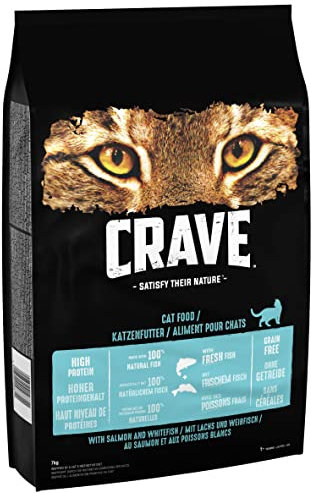 Crave Adult Trockenfutter mit Lachs & Weißfisch, 7kg (1 Beutel) – Premium Katzenfutter trocken mit hohem Proteingehalt und ohne Getreide – Hergestellt mit 100 Prozent natürlichem Fisch