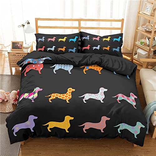 RFFLUX 3D bunt Tier dackel Bettwäsche 135x200 cm 4teilig mit Reißverschluss Microfaser Warme Sommer Weich Bettbezug Set Kinderbettwäsche mit 2 Kissenbezug 80x80 cm für Mädchen Junge