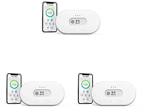 Airthings 2960 View Plus - Intelligenter Radon und Luftqualitätsmonitor (Feinstaub, Radon, CO2, VOC, Luftfeuchtigkeit, Temperatur), 3er Packung