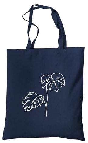 tradercat Jutebeutel bedruckt vintage 100% Baumwolle, Stoffbeutel bedruckt, Flowers One Line Art, jutebeutel aesthetic als modisches Accessoire mit Spruch (Flower Monstera - Blau)