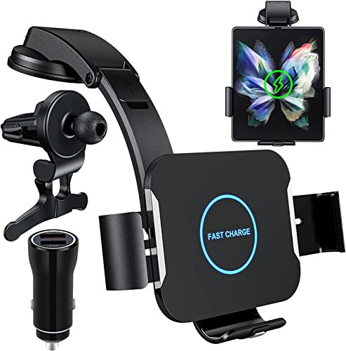 Wireless Car Charger Qoosea 15W Qi Fast Charging Auto-Clamping Car Mount for Air Vent & Dashboard, Car Phone Holder Compatible with Samsung Galaxy Z Fold 6/5/4/3/Fold 2 iPhone Xiaomi Google LG