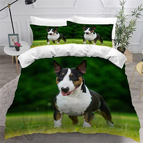 AOLIGL Kuh Bettwäsche 135x200cm flauschig, Bullterrier Bettwäsche-Set GrüNer Wald,Kinder Bettwäsche Set 3 Teilig Haustier Bettbezug Tiere,Kissenbezug 80 x 80cm,Hochlandkuh Betten Set, 3D