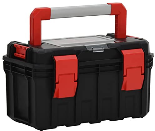 vidaXL Werkzeugkoffer Werkzeugkasten Werkzeugkiste Werkzeugbox Aufbewahrungsbox mit Trage Box Koffer Werkzeug Schwarz Rot 45x28x26,5cm