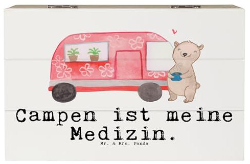 Mr. & Mrs. Panda 19 x 12 cm Holzkiste Camper - Geschenk, Geschenkbox, Schatzkiste, Urlaub, Danke, Dankeschön, Erinnerungskiste, Sport, Campen,