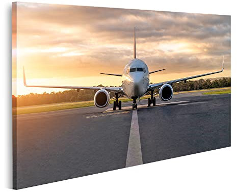 Bild auf Leinwand Flugzeug Flughafen Landebahn Sonnenuntergang Tasmanien Blick unter dramatischen Himmel Hobart Austra Wandbild Leinwandbild Bilder für Wohnzimmer GGJO-1K