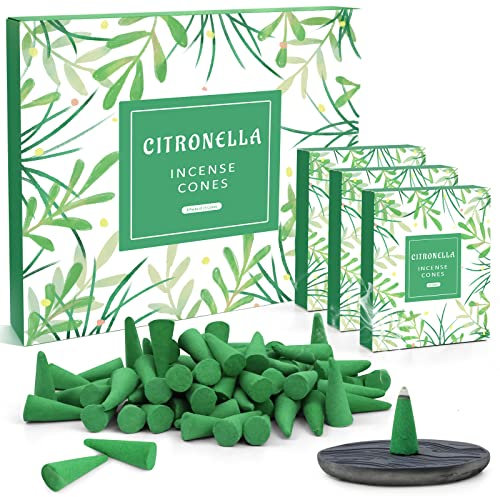 LA BELLEFÉE Citronella Räucherkegel, 120st, Mit 1 Räucherstäbchenhalter, Natürlich Zitronengras Handgefertigt Räucherkegel Perfekt für zu Indoor und Outdoor, Entspannung, Innenräume, Yoga, Meditation