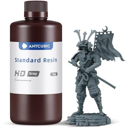 ANYCUBIC HD 3D Drucker Resin, UV 405nm Standard Rapid Resin, HD-Details, Kontrastverstärkung, Geeignet für 4/6/8K DLP, LCD 3D-Drucker (HD-Grau, 1000g)