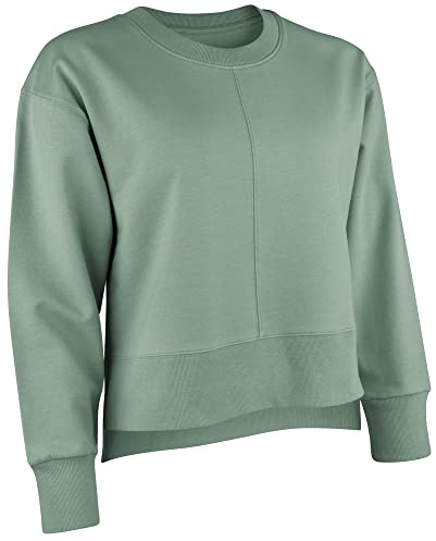 Nur Die Sweater Relax & Go Pullover Hoodie aus Baumwolle mit weichem Innenfleece Rundhals-Ausschnitt lässiges lockere Sweatshirt Damen, eukalyptus, M