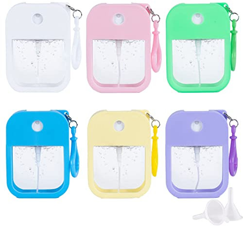 Kraeoke 6 Stück 38ml Sprühflaschen Tragbare Kunststoff Parfümflasche Quadrat Reiseflasche mit kleinem Trichter Pumpzerstäuber für Reisen