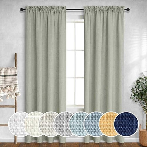Mrs.Naturall Salbeigrüne Vorhänge, 229 cm lang, für Schlafzimmer, 2 Paneele mit Stangentasche, lichtfilternd, halbtransparent, Leinen, für Wohnzimmer, Erkerfenster, Boho, Landhausstil, 132x229 cm