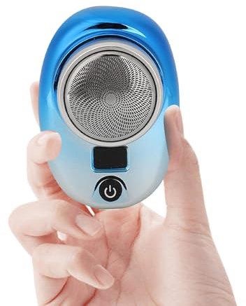 Sonew Mini Elektrorasierer, Wiederaufladbarer USB Akku Rasierer mit LED Anzeige, Wasserdichter Bartschneider Im Taschenformat für Männer (Blauer silberner Farbverlauf)