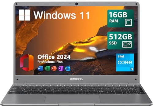 BiTECOOL 15.6 Windows 11 Laptop, Intel Core i3-5005U, 16GB RAM, 512GB SSD, FHD IPS Display, 2.4G/5G WiFi, BT5.0, RJ45, Webcam, Long Battery Life - for Work, Study, and Entertainment