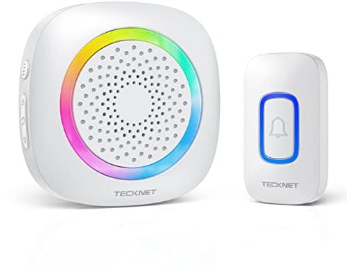 TECKNET Wireless Doorbell, Battery Powered Doorbell with RGB Light, IP66 Waterproof Portable Cordless Door Chime Kit, 1300 Feet Wireless Range, 60 Chimes & 5 Level Volume with 4.5 Year Battery Life