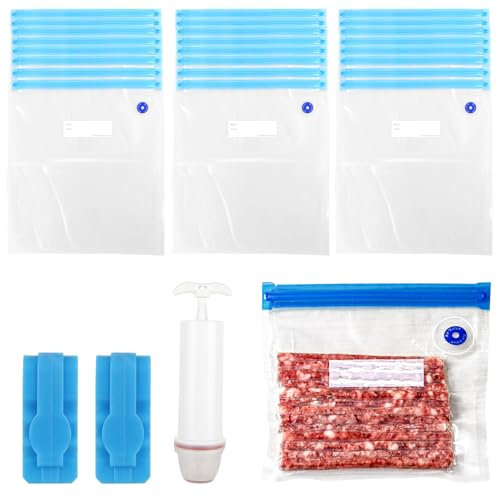 25 Stück Vakuumbeutel Lebensmittel 30x34cm Gefrierbeutel Wiederverwendbar Sous Vide Beutel mit Pumpe Vakuum Beutel Bpa Frei Vakuumbeutel Lebensmittel für Lebensmittelaufbewahrung, Vakuumgaren