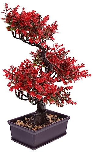 SEWACC Künstlicher Bonsai-Baum, Kunststoff, roter Bonsai-Baum, künstliche Topfpflanze für Zuhause, Schlafzimmer, Büro, Schreibtisch, Bauernhaus, Raumdekoration
