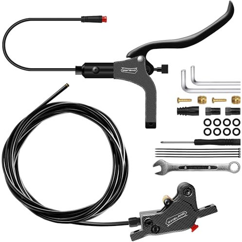 DYISLAND LD-200 2-Kolben-Hydraulik-Scheibenbremsen-Set für E-Bike, hydraulische 2-polige Bremskit, hydraulische Bremskit(mit Montagewerkzeugen und Schrauben) (Schwarz-Hinten1850mm)