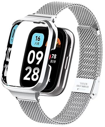 T-BLUER Compatible con Xiaomi Redmi Watch 3 Active Correas,Acero Inoxidable de Metal de Reemplazo Pulsera Brazalete Accesorios para Redmi Watch 3 Active Pulsera Inteligente,Plata