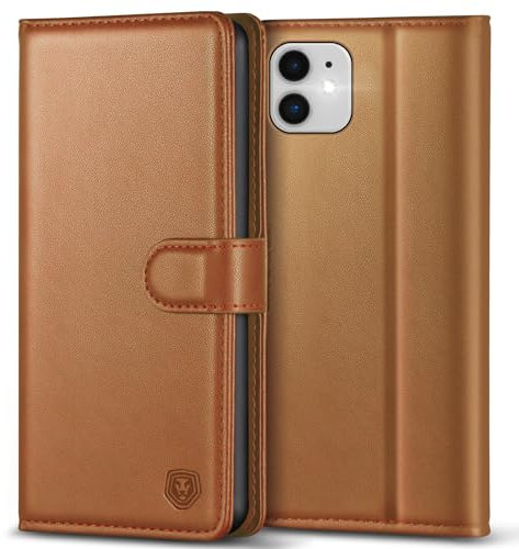 Kuafcase Compatible for iPhone 11 Case with 4 Card Slots Magnetic Closure Kickstand Shockproof Protective Phone Case Compatible for iPhone 11 - Brown