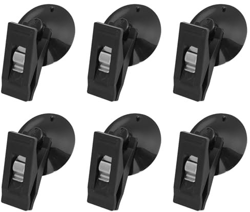 Lot de 6 clips de rideau de douche anti-éclaboussures coupe-vent avec ventouse, pour fenêtre de voiture, pour carrelage de salle de bain, fenêtre en verre de voiture, noir