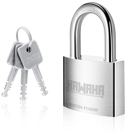 KAWAHA 41/40KD-3SK Hochsicherheits-Vorhängeschloss aus Edelstahl mit Schlüssel für den Innen- und Außenbereich (robust, rostfrei) (40 mm, 3 Edelstahlschlüssel)