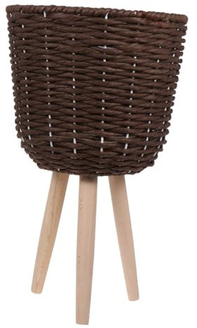 CAXUSD 1 Pc Jardinière en rotin Support pour Plante tissé avec Pieds Corbeille à Papier en Osier Pot de Fleur Interieur en Bois récipient Pot de Fleurs d'angle Support de Pot de Fleur