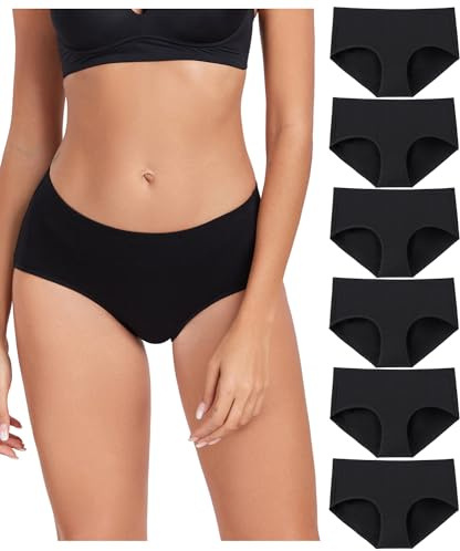 wirarpa Unterhosen Damen Baumwolle Pantys 6er Pack | Mittelhoher breiter Bund，ohne Einengung，Doppelter Schritt