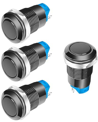 Gebildet 4pcs Negro 12mm 3A 12V/24V/125V/250VAC Interruptor de Botón a Prueba de agua Enclavamiento Interruptor de Botón de cobre niquelado Encendido-Apagado(cabeza plana)