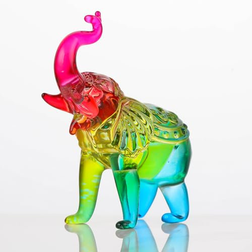 Arikyrist Crystal Elephant Figurine Home Decor, Glass Elephant Statue Gifts for Women Men, Crystal Animals Collectible Figurines Tabletop Decoration Elephant Sculpture with Trunk Up Ornaments (Color)