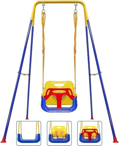 Babyschaukel, 3-in-1-Babyschaukel für drinnen und draußen mit Gestell, Kinderschaukel mit Metallständer, Kinderschaukel für draußen, geeignet für Kinder von 6 Monaten bis 10 Jahren