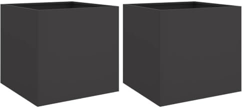 2er Set Blumentopf aus Metall, Outdoor Balkon Blumenkübel Pflanzkübel Blumenkasten Moderner Hochbeet Pflanzkasten für Haus und Garten, Schwarz 49x47x46 cm Kaltgewalzter Stahl